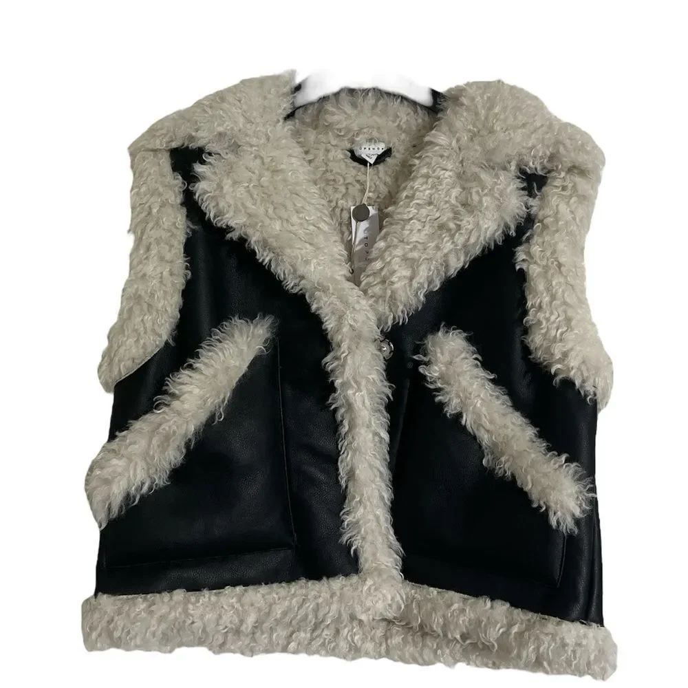 Topshop Black and Cream Shearling Vest